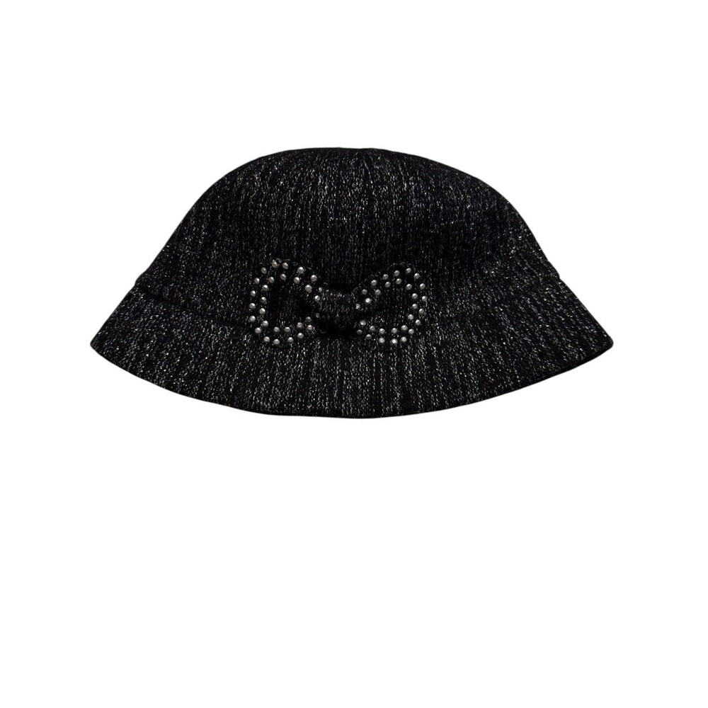 August Bucket Hat With Bow Wool Blend Black Silver Sparkle Winter